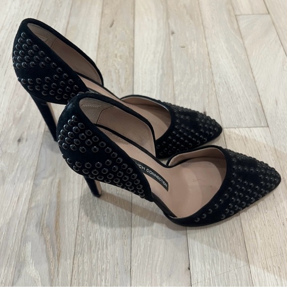 French Connection Pointed Pumps Black Studded Suede Women’s Heels 36.5 - Picture 5 of 6